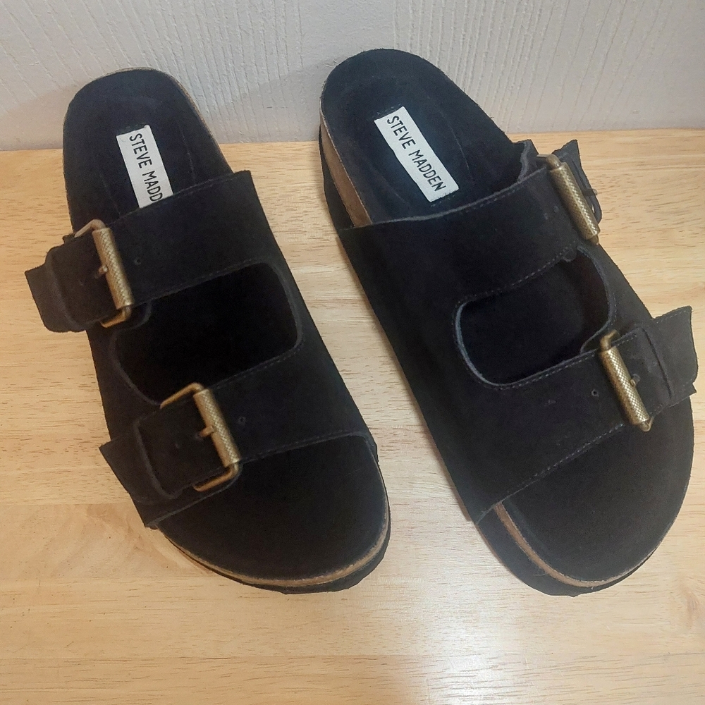 Women's Steve Madden "Kali" Black Suede Platform Sandals Size 8